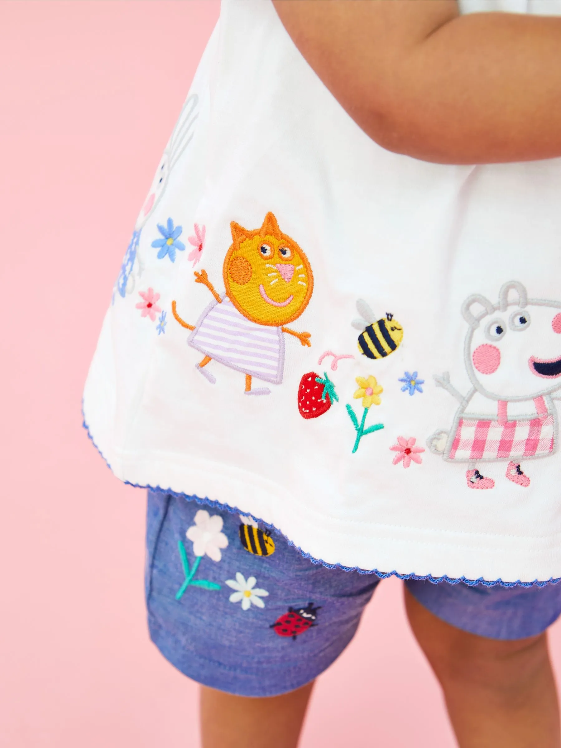 2-Piece Peppa Pig Embroidered Top & Shorts Set in White