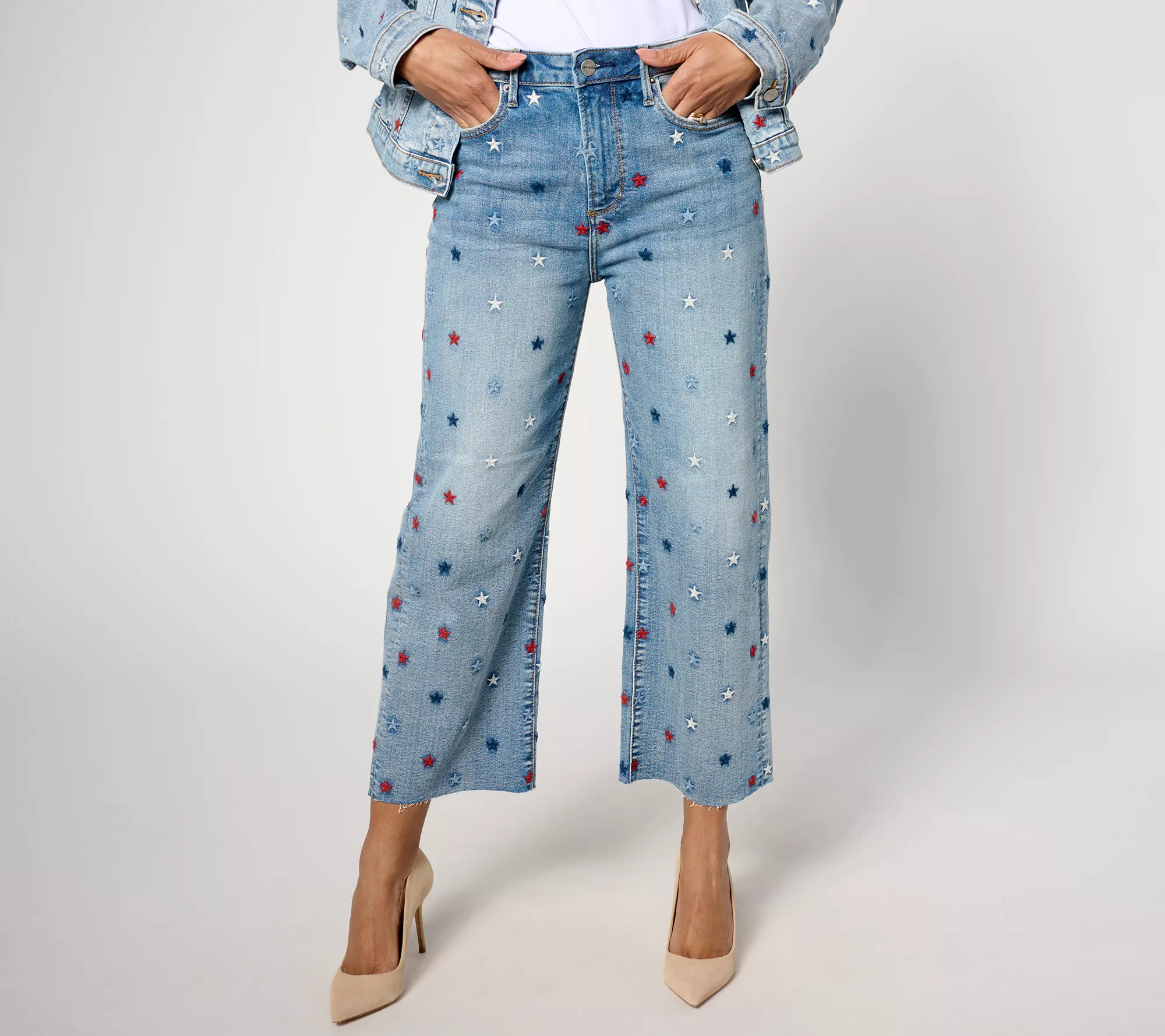 "As Is" Driftwood Jeans Charlee Wide Leg Embroidered Crop- Starry