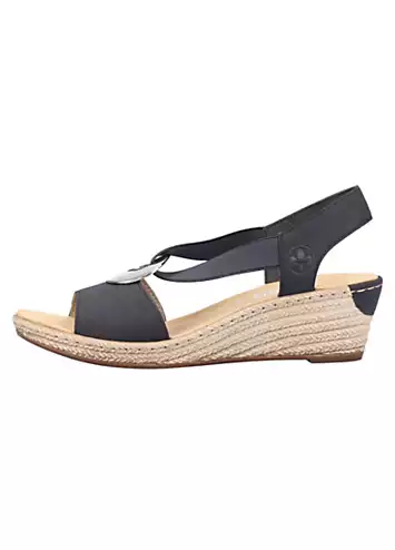 624H6 Ladies Blue Elasticated Sandals by Rieker | Look Again