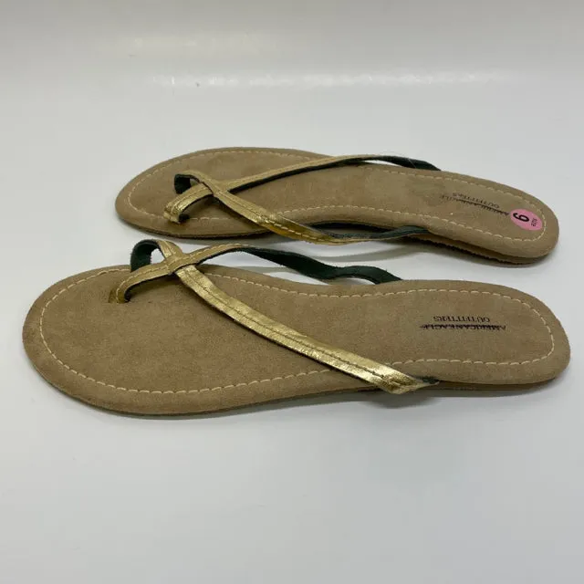 American Eagle Outfitters Size 9 Women's Gold Metallic Flat-Toe Wrap Sandals