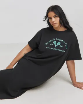 Black Cotton Jersey Graphic Short Sleeve Midi T-Shirt Dress | Simply Be