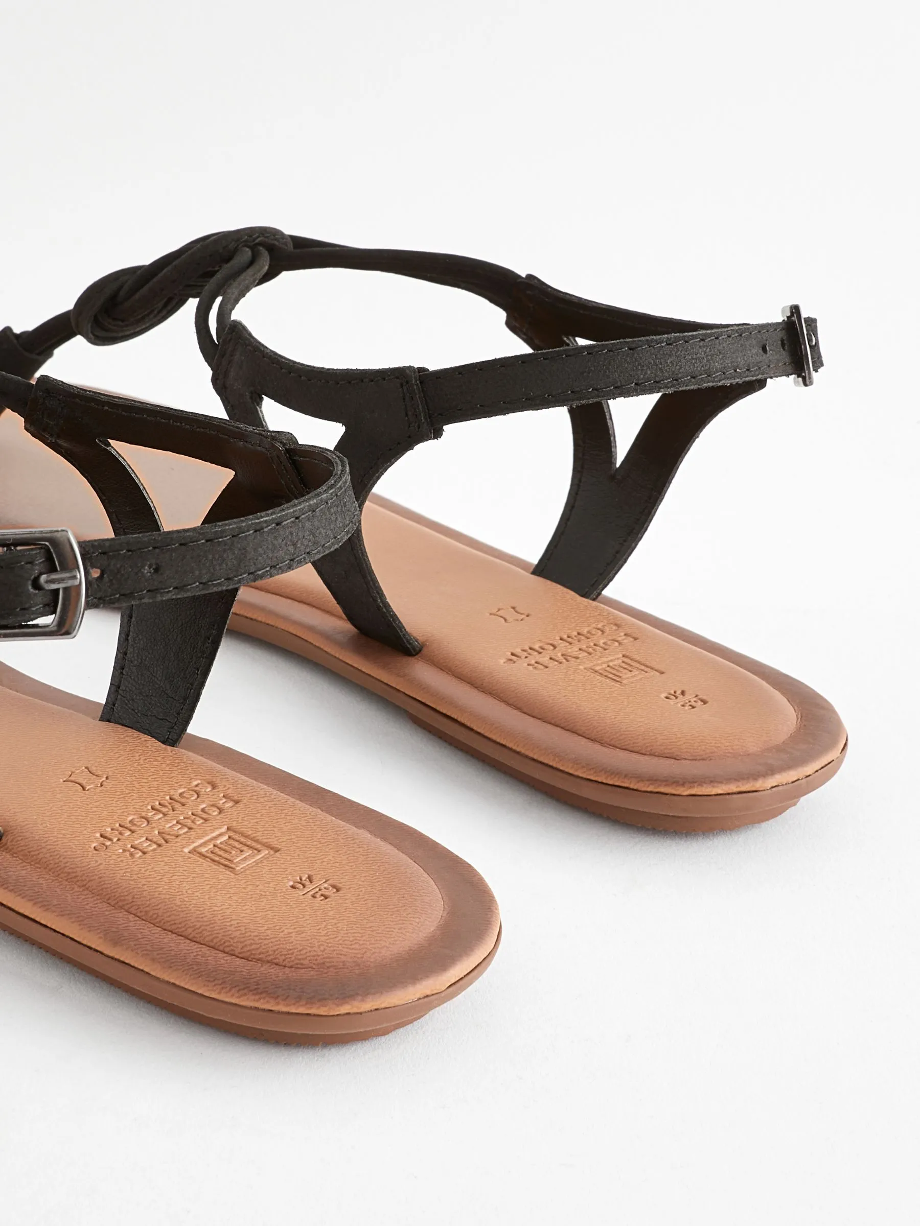 Black Standard/Wide Fit Forever Comfort® Leather Knot Sandals