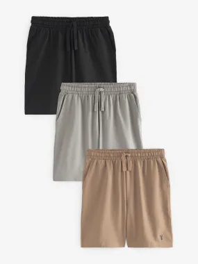 Black/Grey/Tan Brown Lightweight 100% Cotton Shorts 3 Pack
