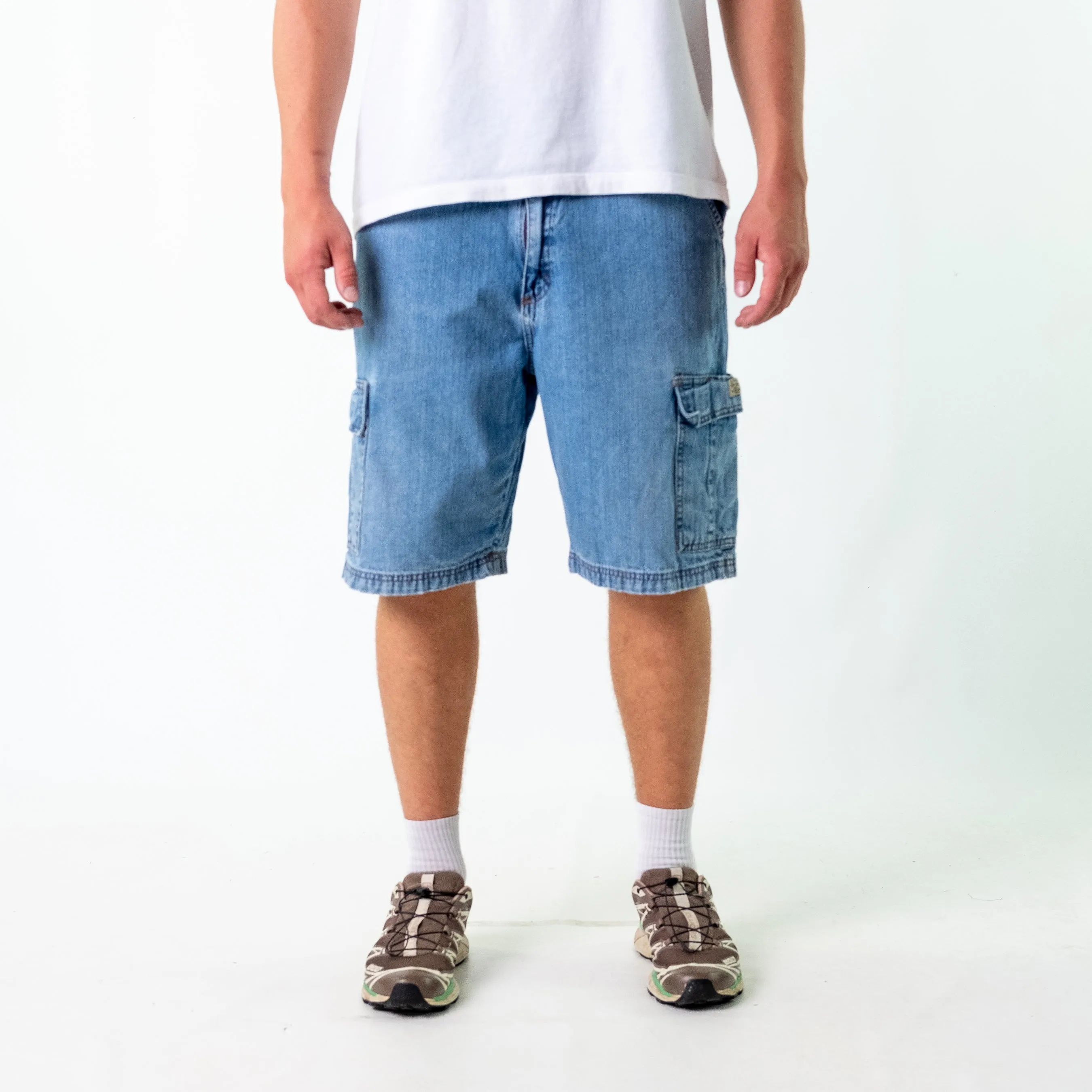 Blue 90s Wrangler Denim Carpenter Jorts Shorts (34)