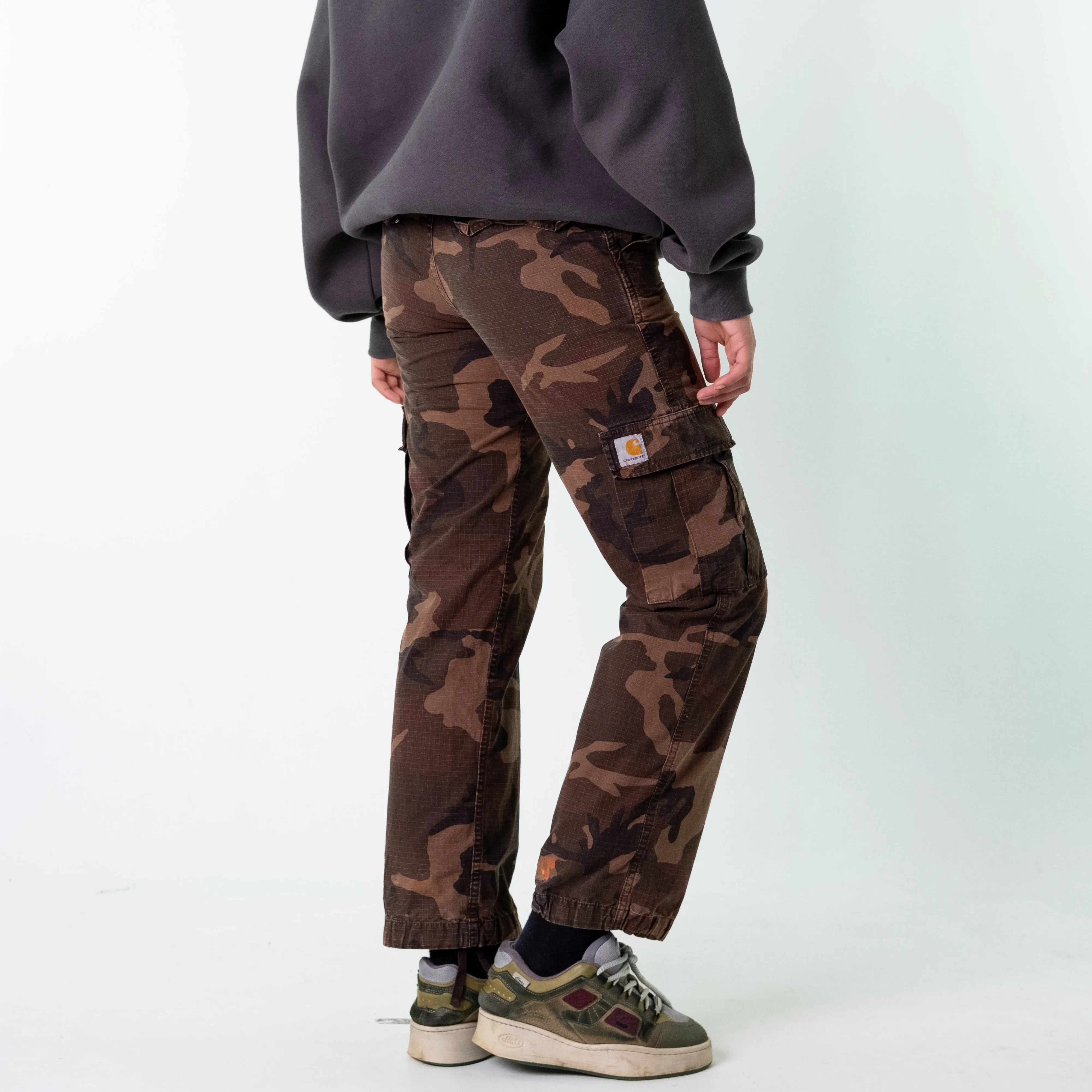 Brown 90s Carhartt Camo Cargo Skater Trousers Pants Jeans (28x30)