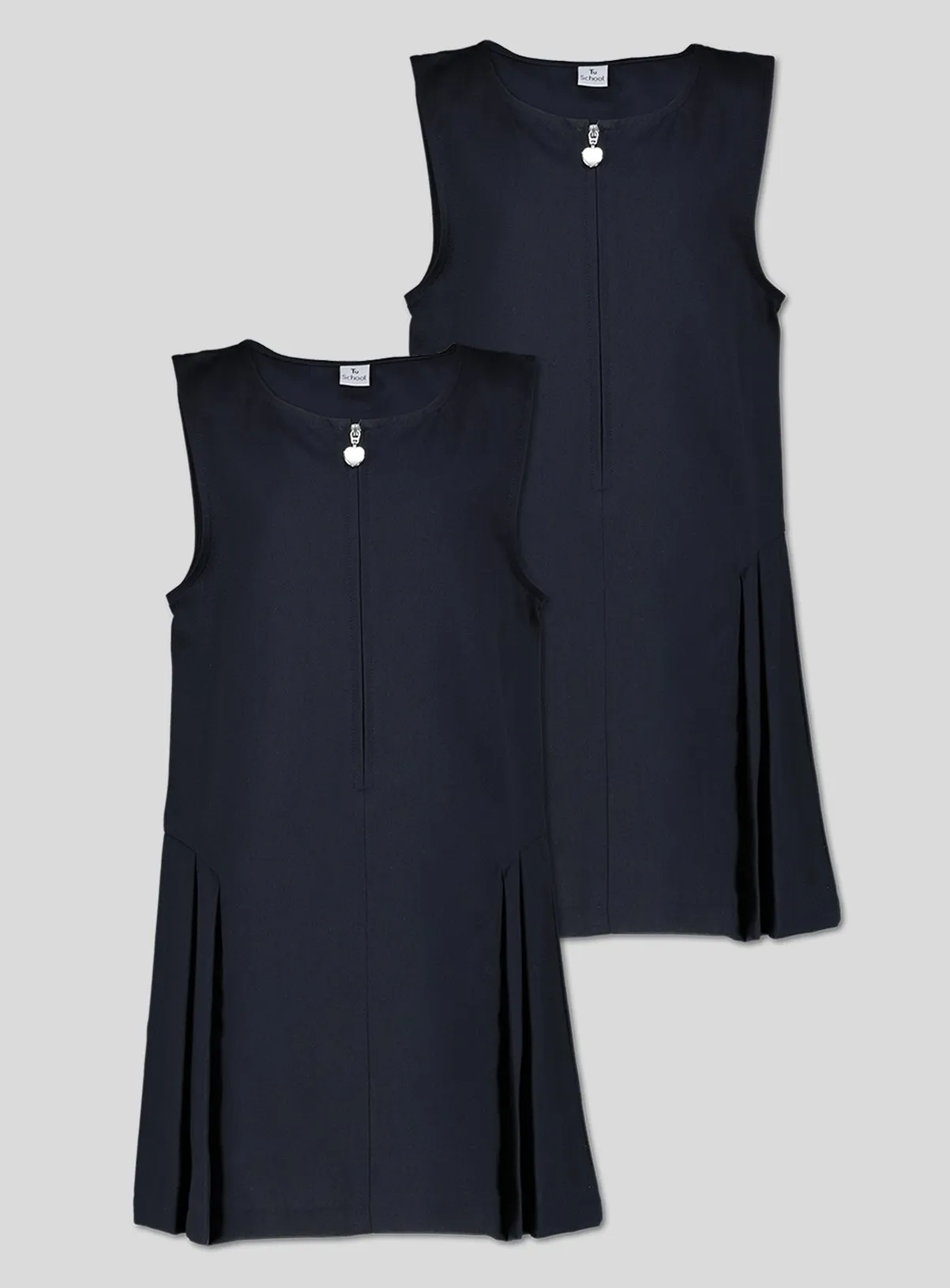 Buy Navy Zip Front Pleated Plus Fit Pinafore 2 Pack 12 years | School dresses | Tu