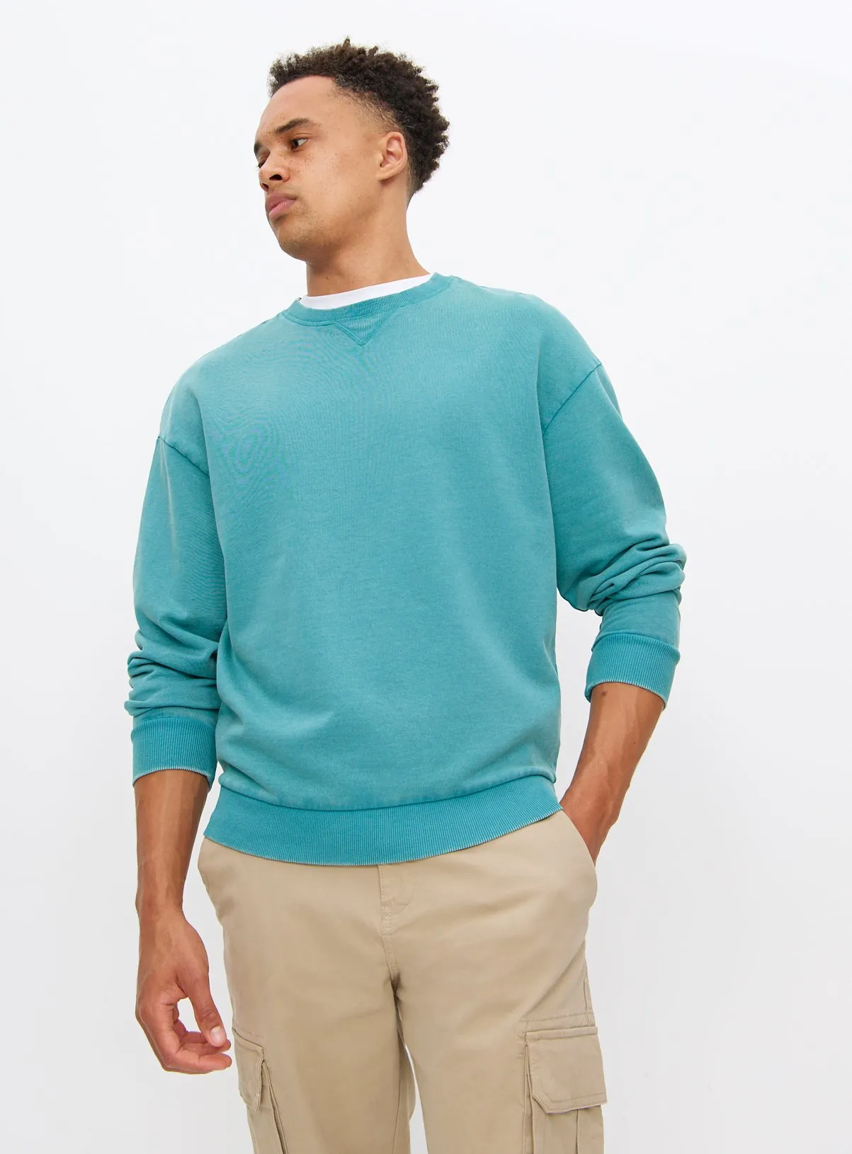 Buy Teal Garment Dye Crew Neck Sweatshirt M | Sweatshirts and hoodies | Tu