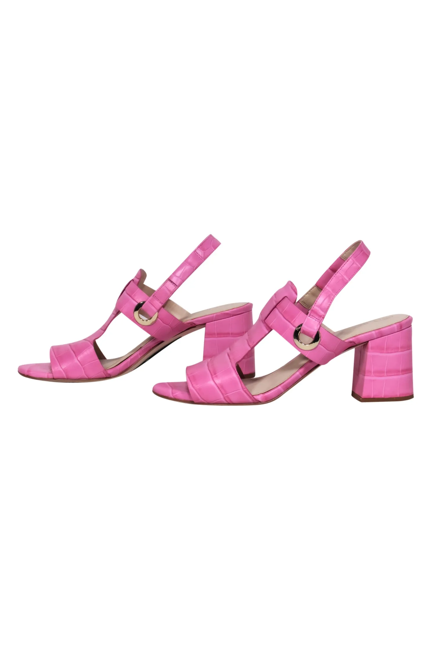 Cole Hann - Light Pink Embossed Leather Croc Block Heel Sandals w/ Ankle Strap Sz 8.5