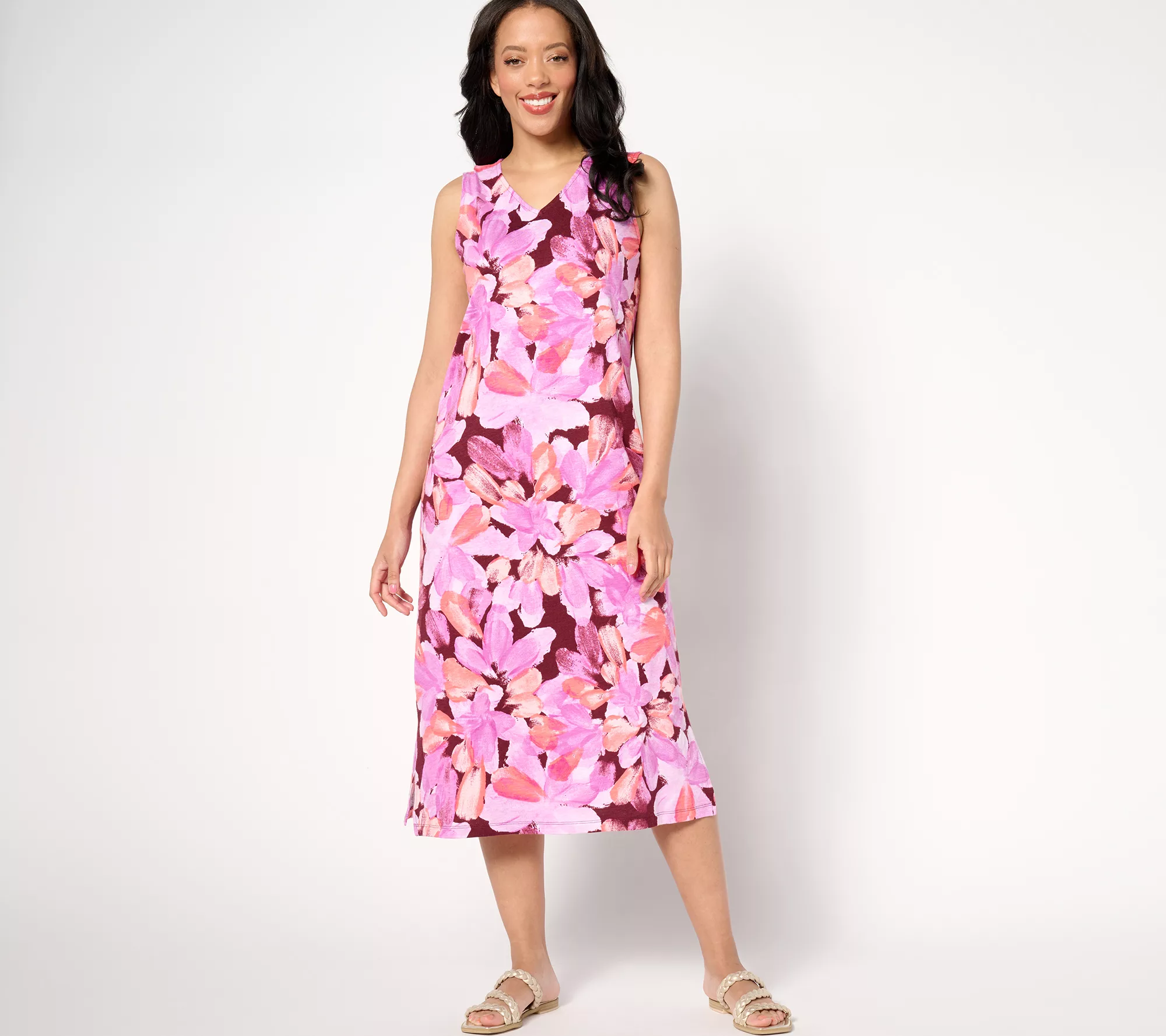 Denim & Co. Beach Regular Linen Slub Jersey Midi Dress