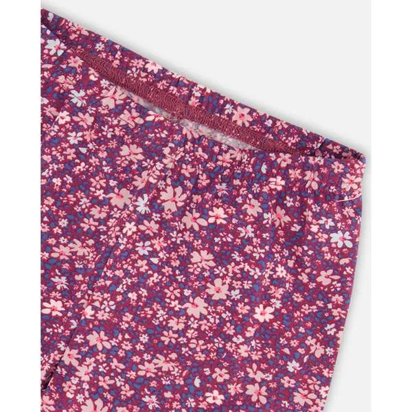 Deux par Deux Little Flowers Print Stretch Leggings, Burgundy