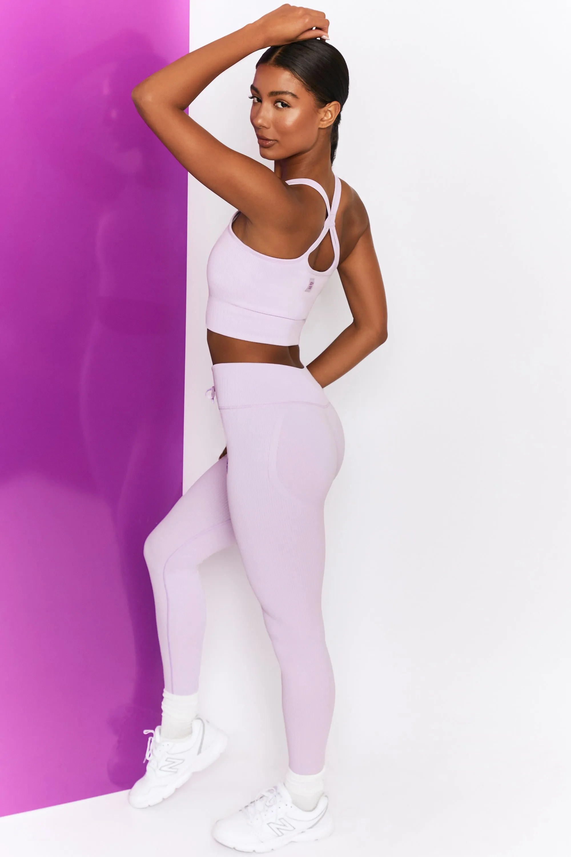Energise Petite Ribbed Tie Front Full Length Leggings in Lilac
