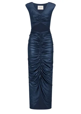 Evening Dress made of Shiny Jersey - ENALIWO in MIDNIGHT BLUE