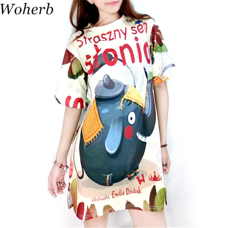 Fashion Thai Tide Card Cartoon Character Print New  Summer Women Vestidos Casual Short Sleeve Dress Plus Size Loose Dresses GS