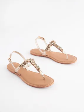 Gold Forever Comfort® Standard/Wide Fit Jewel Toe Leather Post Sandals