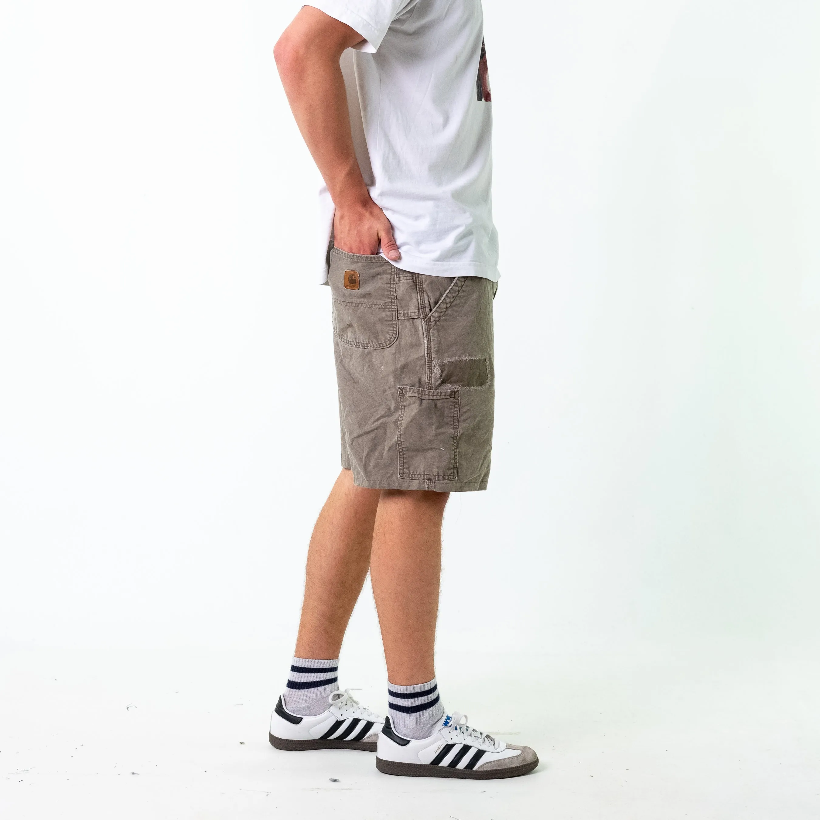 Grey 90s Carhartt Canvas Carpenter Jorts Shorts (36)