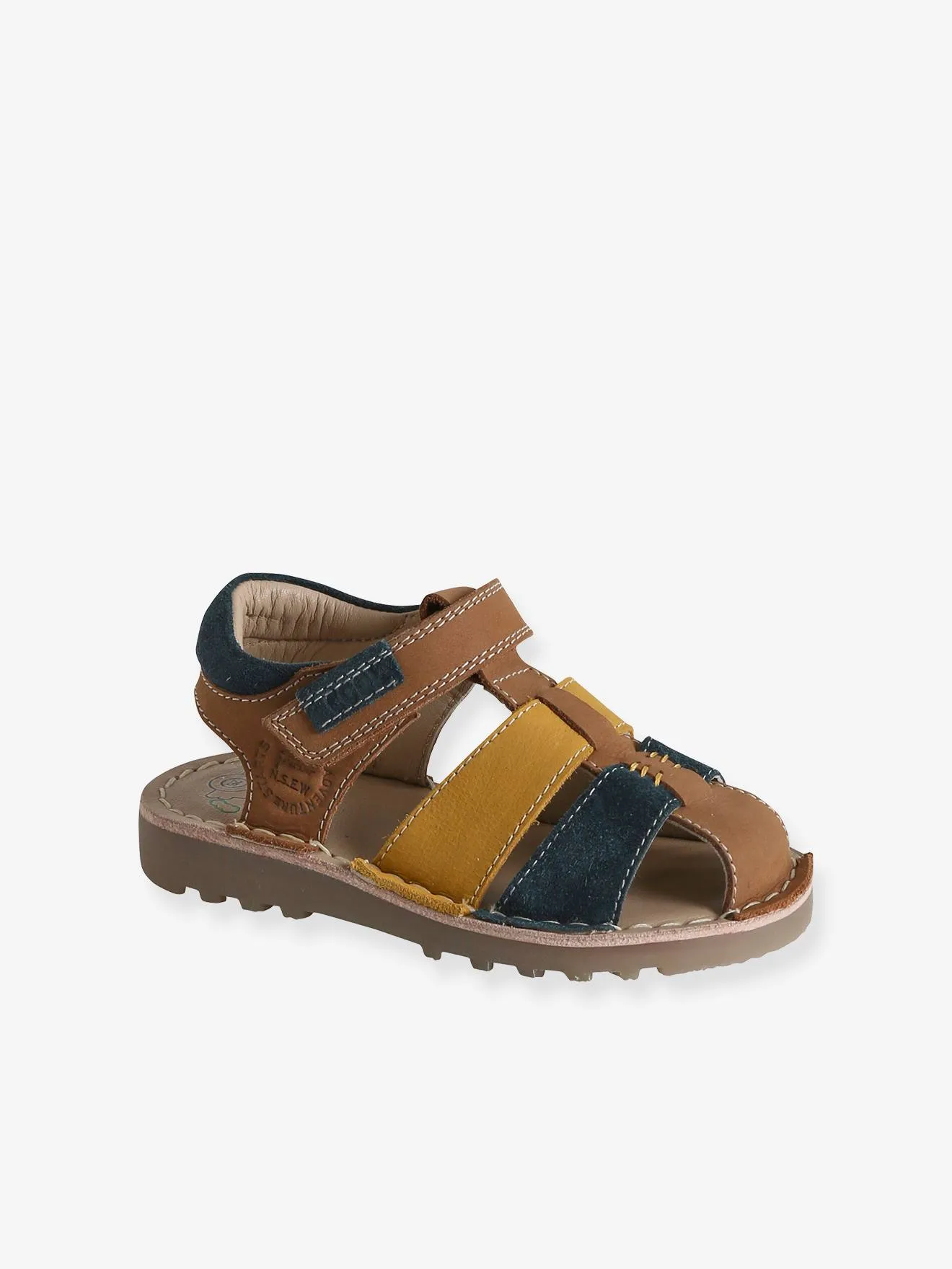 Hook-and-Loop Leather Sandals for Children, Designed for Autonomy - set blue