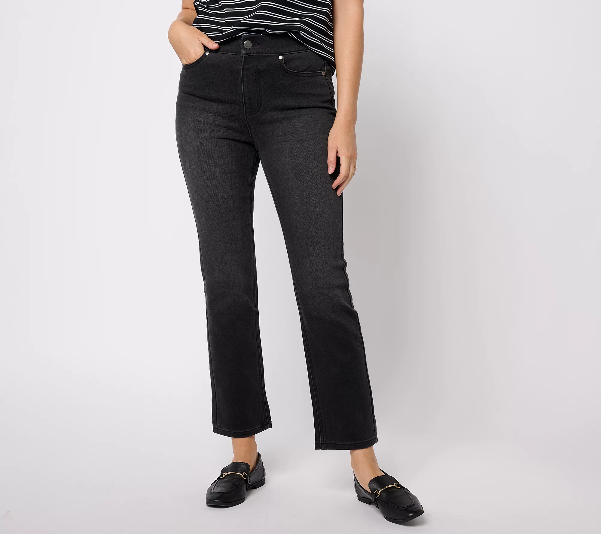 Isaac Mizrahi Live! Petite Black Divine Denim Pull On Straight Jeans