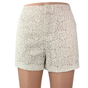 Joie Women's White Floral Lace Overlay High Waisted Casual Mini Shorts Size 6