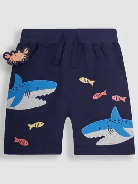 JoJo Maman Bebe Boys Shark Applique Pet In Pocket Shorts - Navy