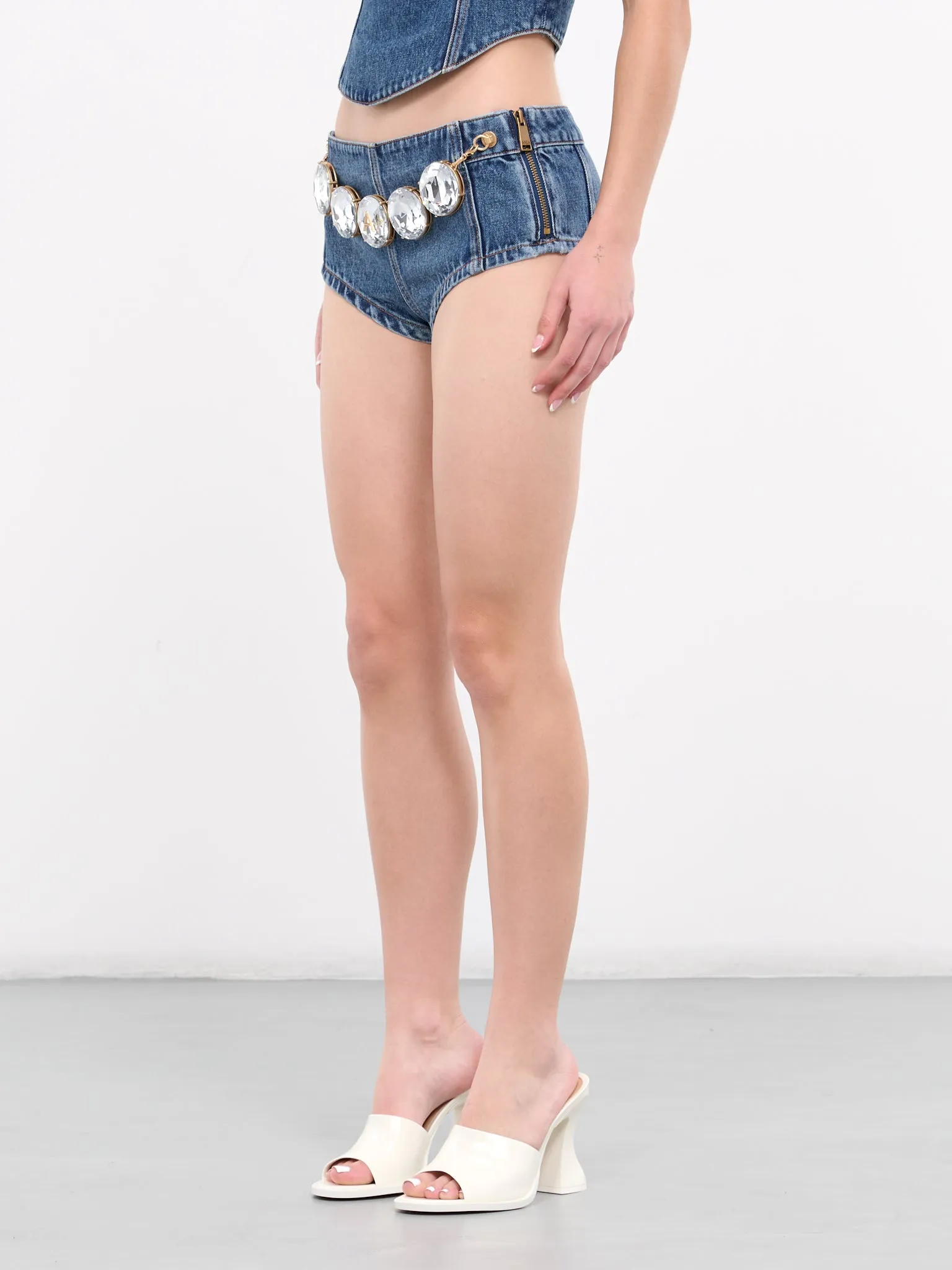 Jumbo Crystal Denim Hot Shorts (AWSO0008DE01-BLUE-MEDIUM-WASH)
