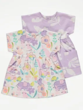 Lilac Animal Floral Jersey Pocket Dresses 2 Pack | Sale & Offers | George at ASDA