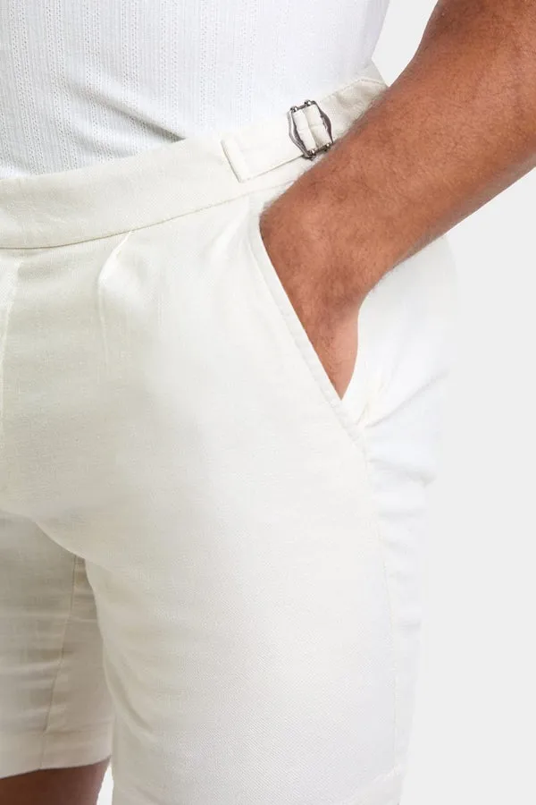 Linen Blend Side Adjuster Shorts in Chalk