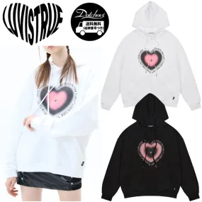 LUV IS TRUE  |Long Sleeves Plain Cotton Medium Logo Hoodies & Sweatshirts