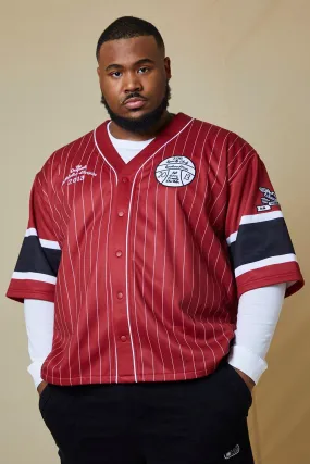 Plus Boxy Fit Striped Jersey Baseball Shirt | boohooMAN UK