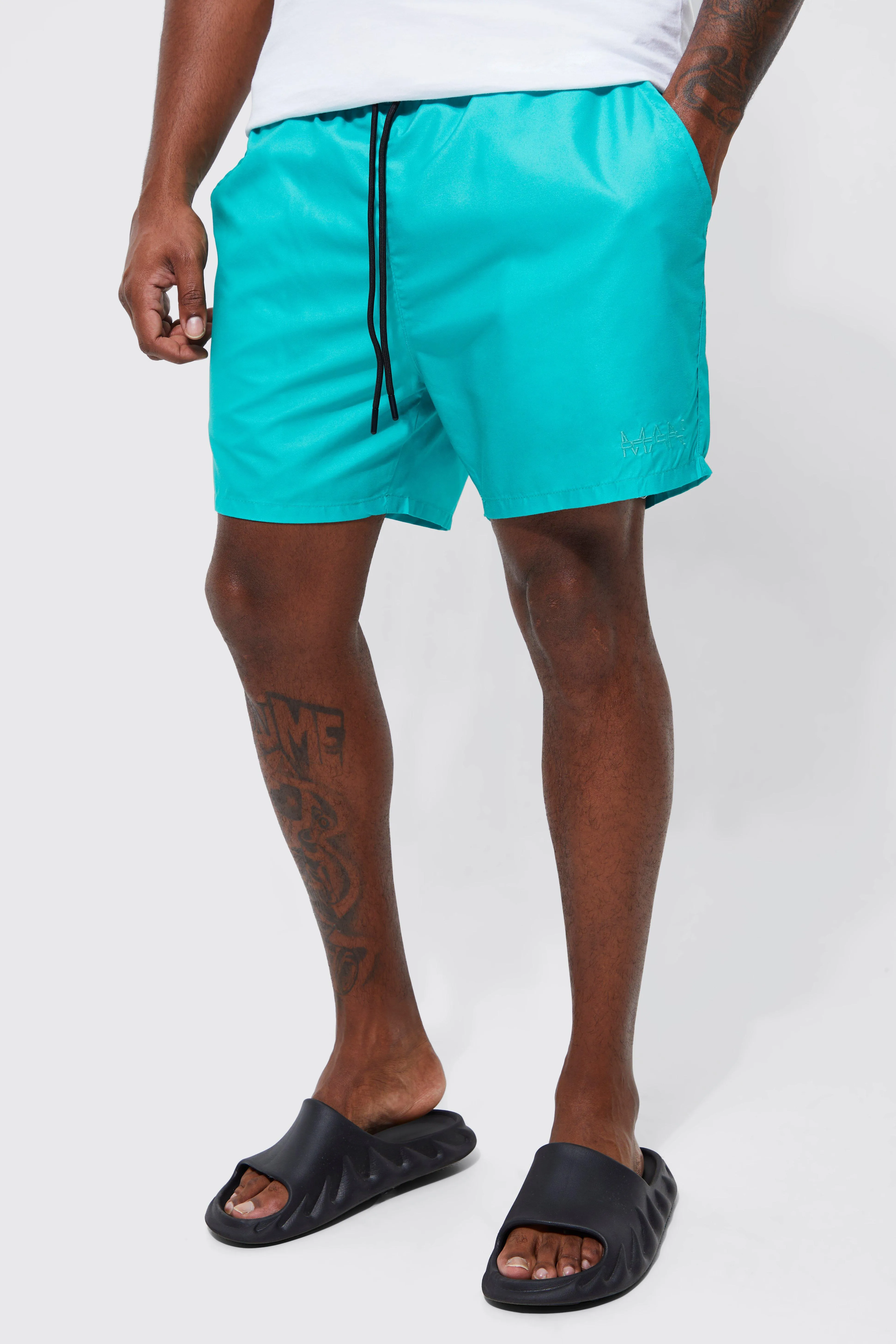 Plus Mid Length Plain Man Swim Shorts | boohooMAN UK