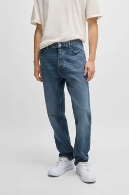 Regular-fit jeans in mid-blue stonewashed cotton denim