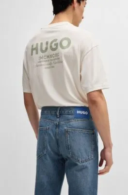 Regular-fit jeans in mid-blue stonewashed cotton denim