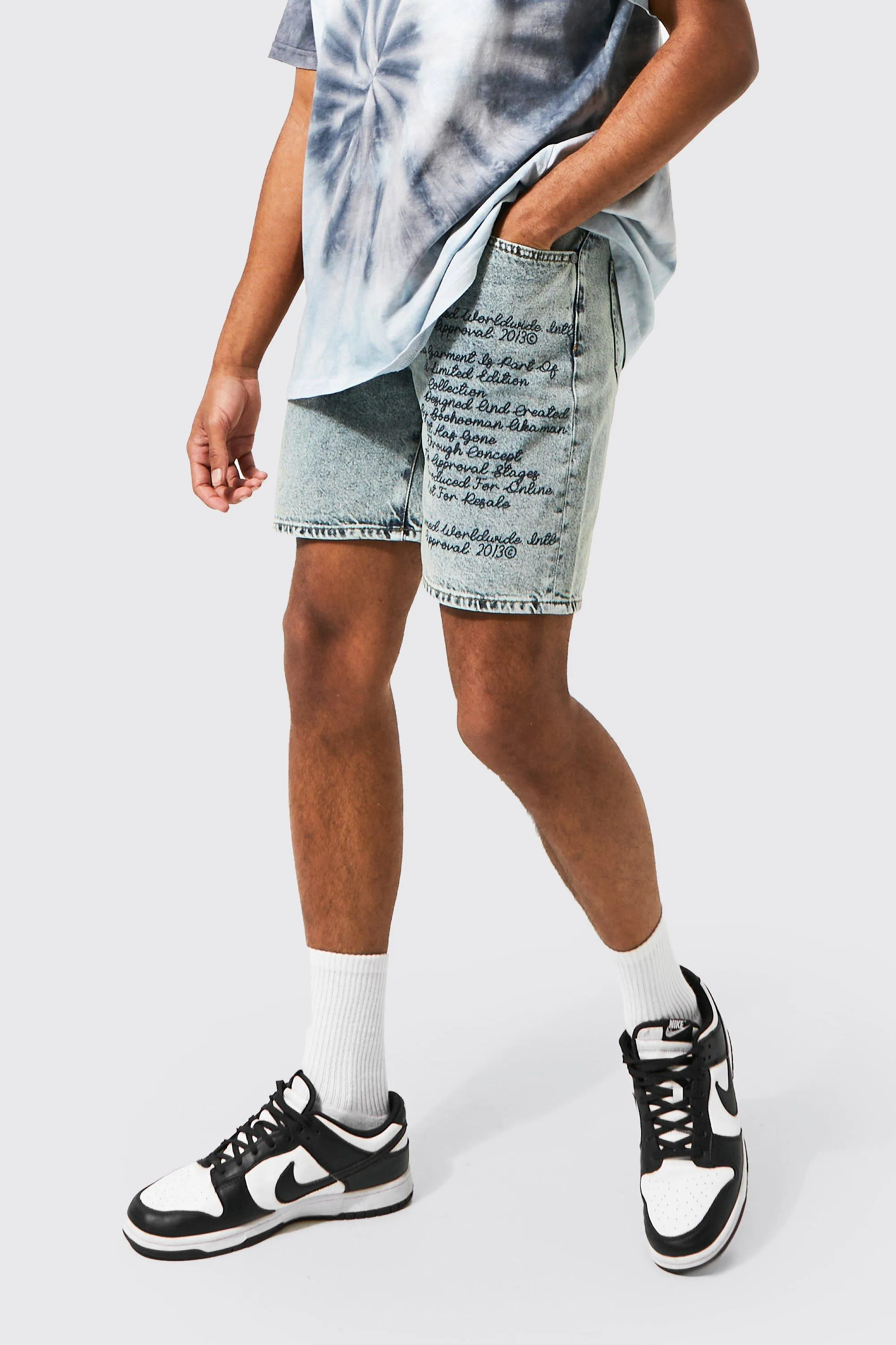 Relaxed Fit Multi Print Denim Shorts | boohooMAN UK