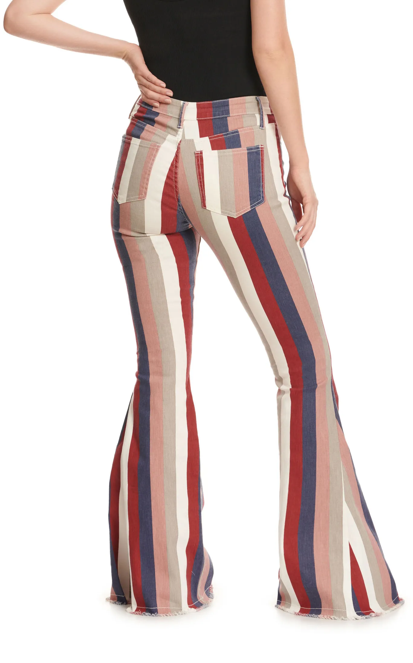 Saints & Hearts Women's Navy Burgundy & Dusty Peach Stripe Super Flare Leg Jeans