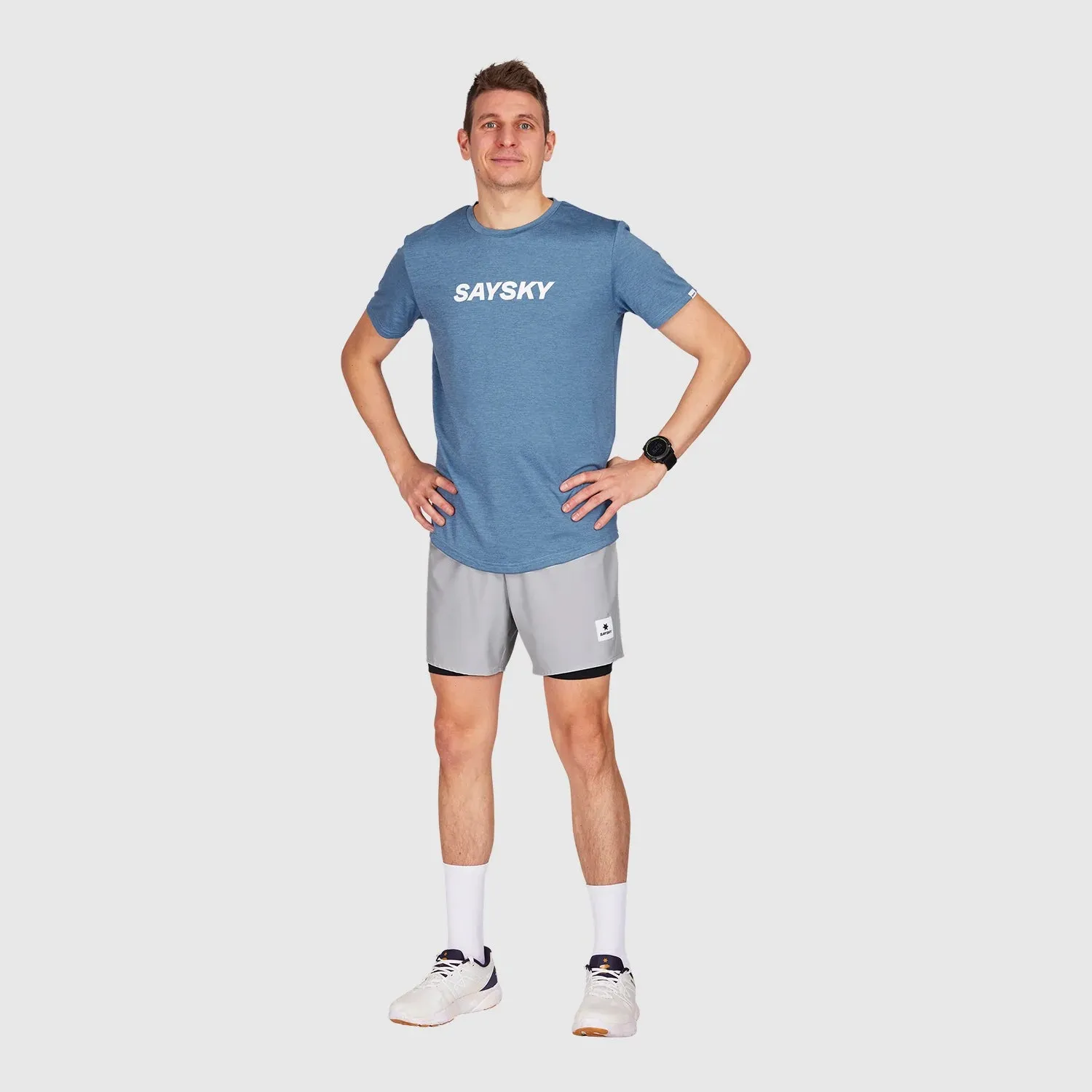 SAYSKY Men's Pace 2 In 1 5 Inch Shorts Grey