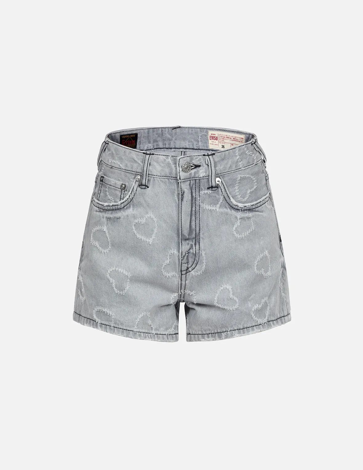 Seagull Embroidery and Allover Heart Fashion fit Denim Shorts