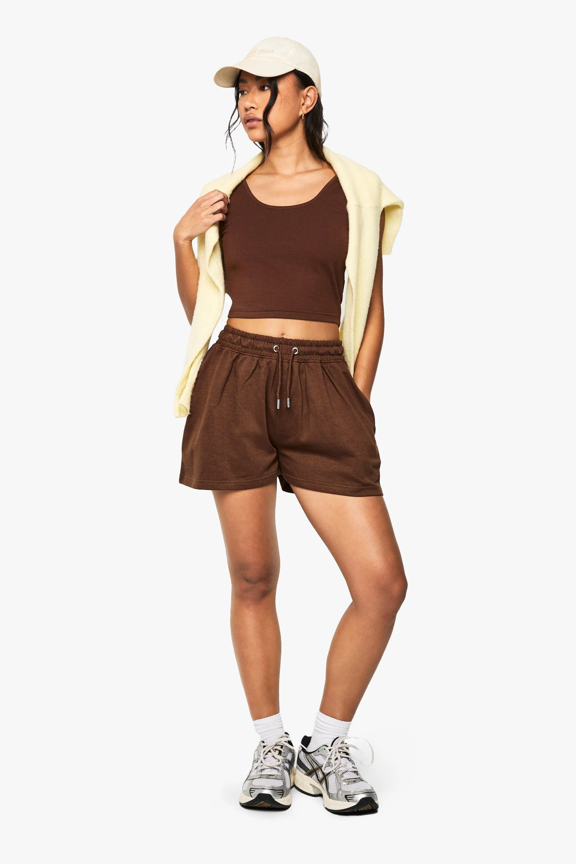 Shorts Co-ords | Scoop Neck Crop Top And Sweat Short Set | boohoo