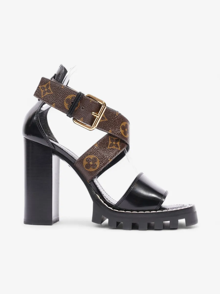 Star Trail Sandals 100 Black / Brown Monogram Patent Leather EU 38 UK 5