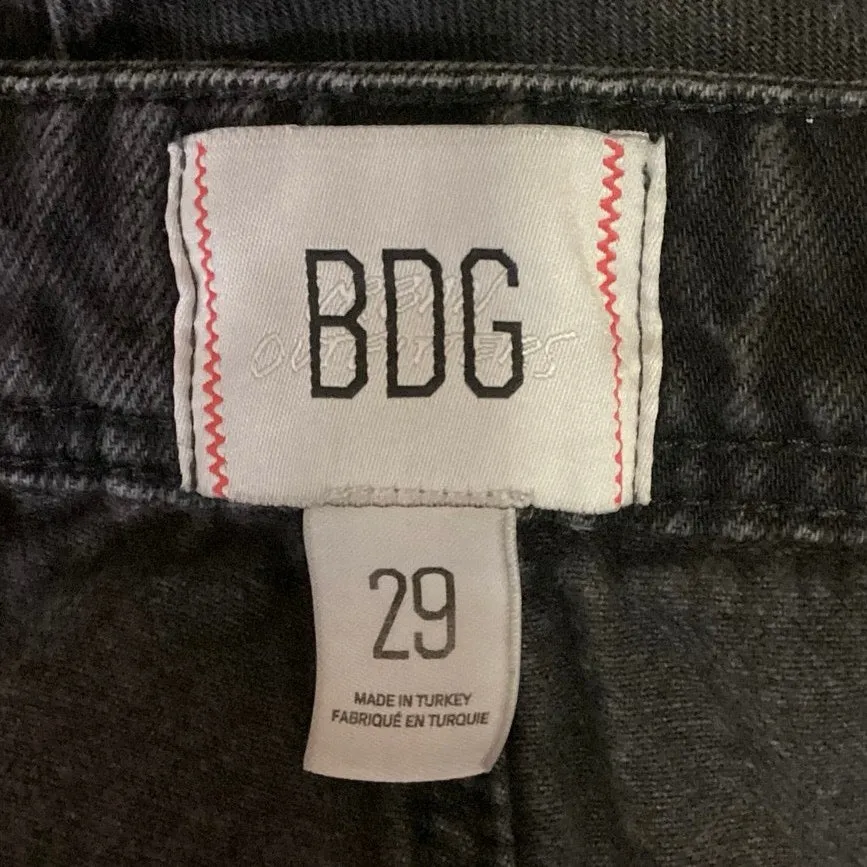 Urban Outfitters BDG Black High Rise Wide Leg Carpenter Cargo Denim Jeans Sz 29
