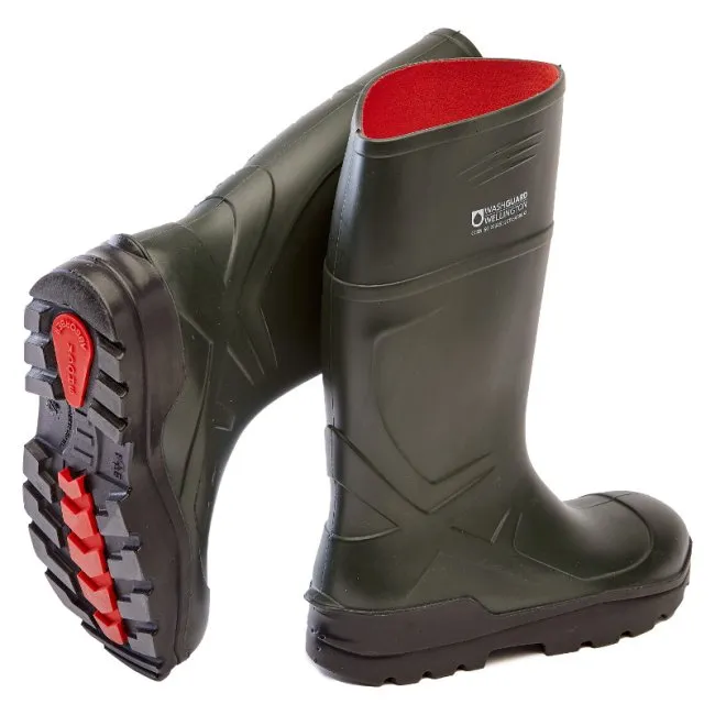 Washguard Washdown Wellington Boots Insulated, Cushioned Heel, Safety Toe Cap, Anti-static, Green w/ Black Sole, Size 8/42, x1 P