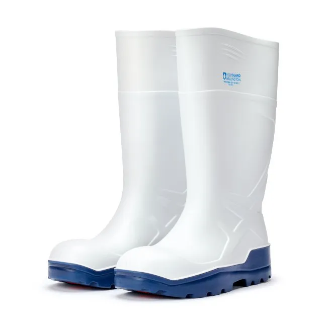 Washguard Washdown Wellington Boots Insulated, Cushioned Heel, Safety Toe Cap, Anti-static, White w/ Blue Sole, Size 5/38, x1 Pa