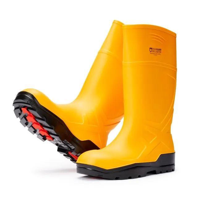 Washguard Washdown Wellington Boots Insulated, Cushioned Heel, Safety Toe Cap, Anti-static, Yellow w/ Black Sole, Size 4/37, x1 