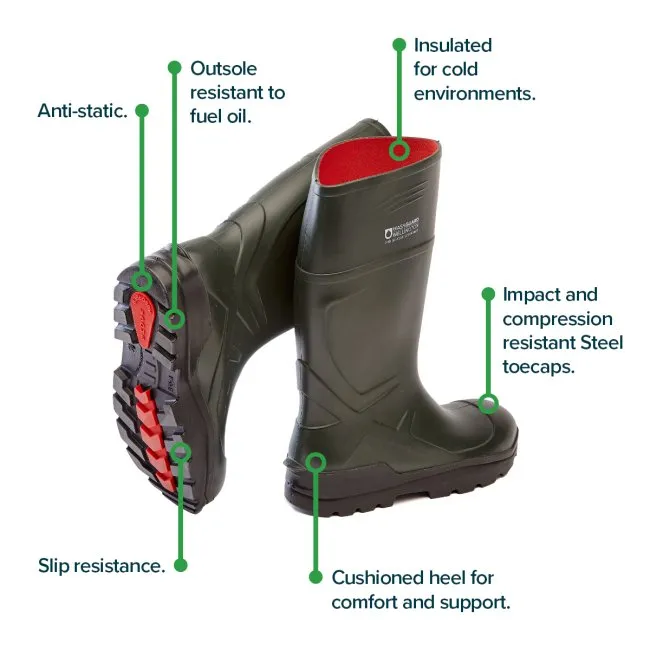 Washguard Washdown Wellington Boots Insulated, Cushioned Heel, Safety Toe Cap, Anti-static, Yellow w/ Black Sole, Size 8/42, x1 