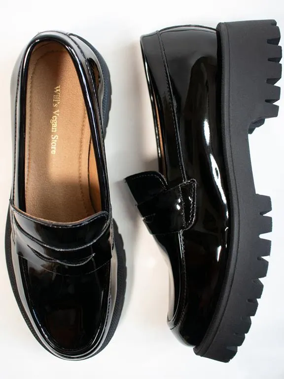 Will's Vegan Store Loafers Track Sole Penny Patent Black