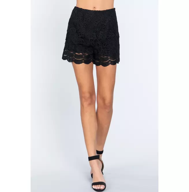 Women's Scallop Hemline High Waist Floral Crotchet Zipper Shorts - 100% Polyester