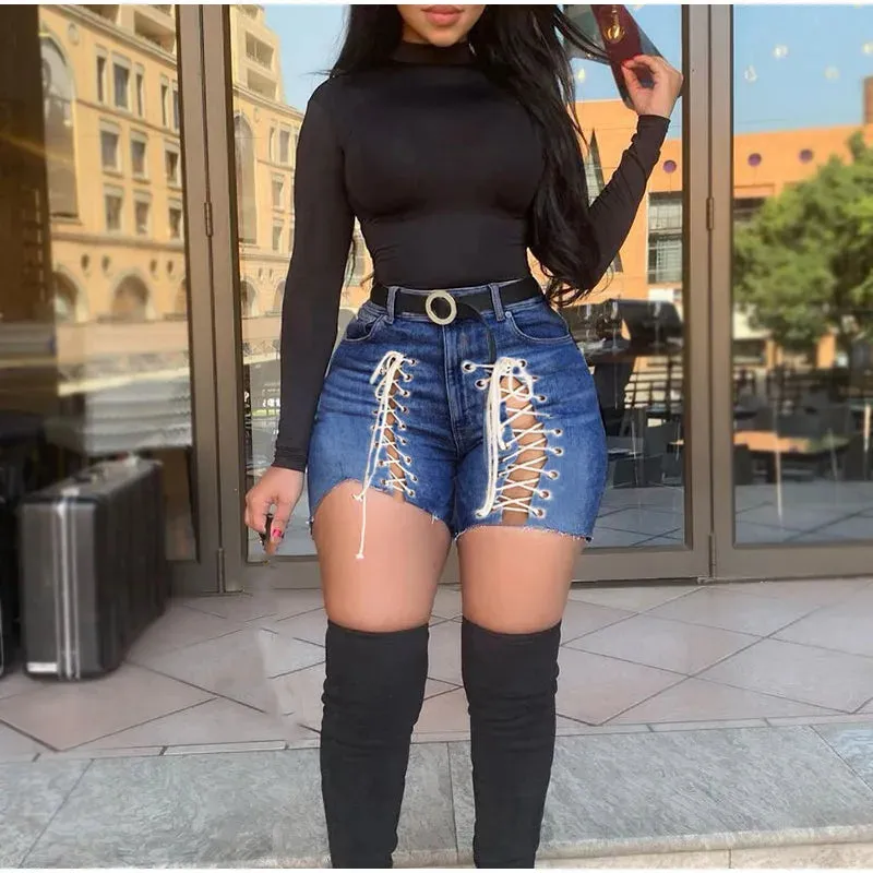 Women's Summer Sexy Hollow Out Tassel High Waist Denim Shorts