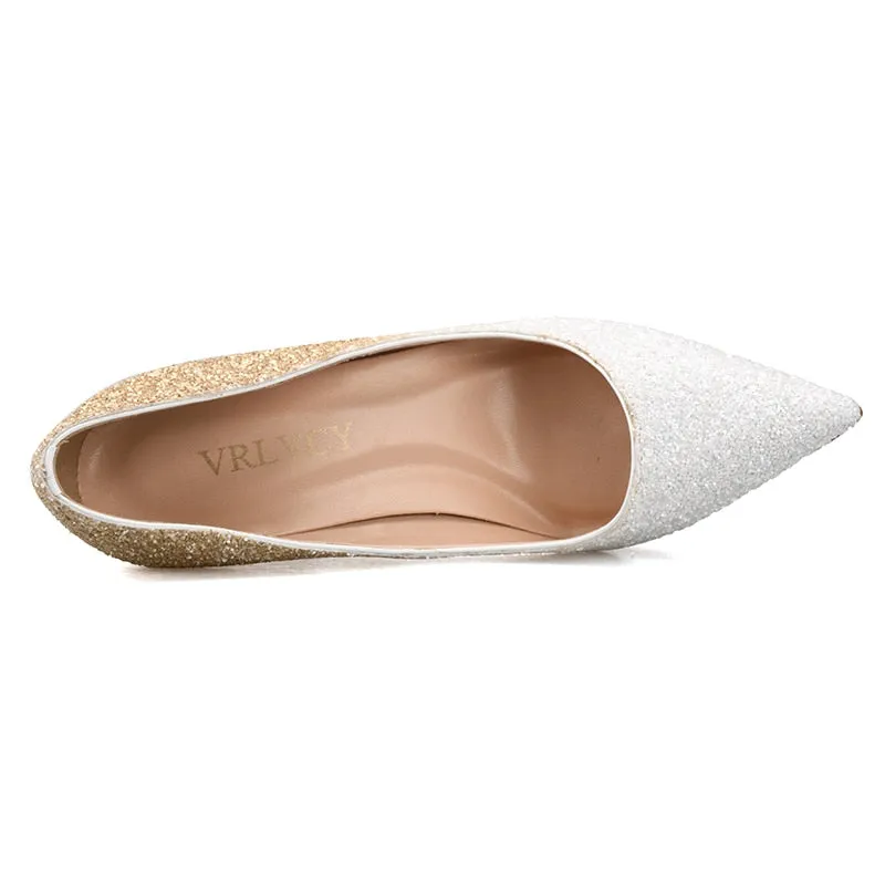 Women's Synthetic Leather Sequins Shallow Mouth Party Hi-Heel Pumps
